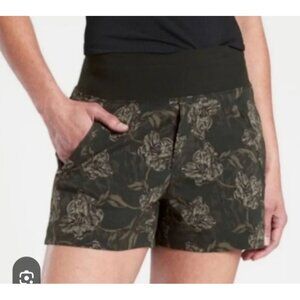 NWOT Athleta Trekkie North Printed Women's Terra Firma Olive Stretch Shorts Size